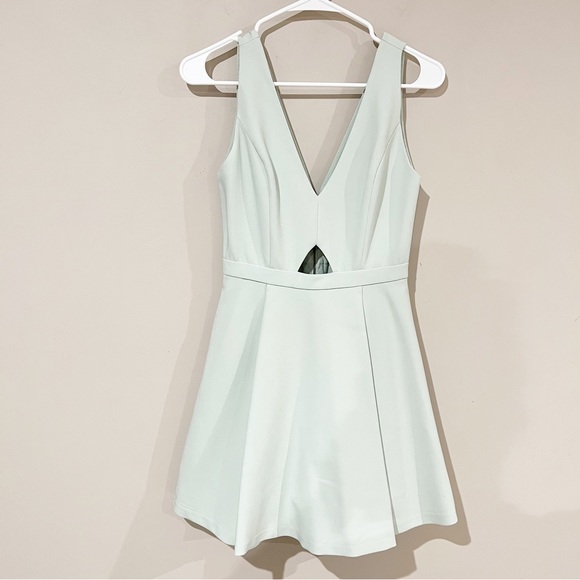 Alice + Olivia Nina Fit & Flare Mesh Cutout Detail Mint Aqua Green Mini Dress - Picture 9 of 15